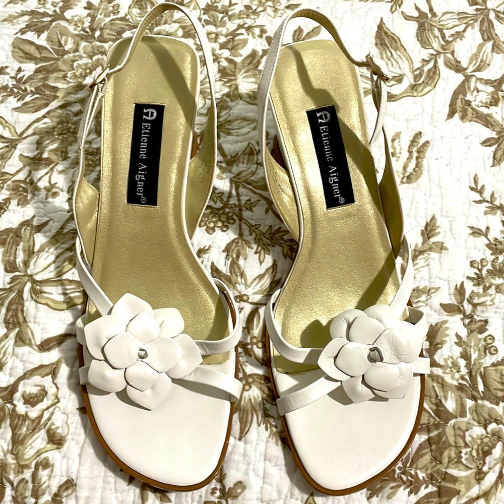 WHITE , ETIENNE AIGNER WEDGE SANDLES , SIZE 10